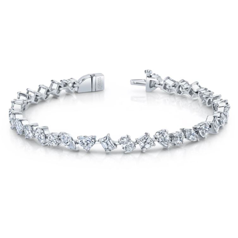 Norman Silverman 18K White Gold Rhodium Plated Fancy Shape Diamond Straight Line Bracelet