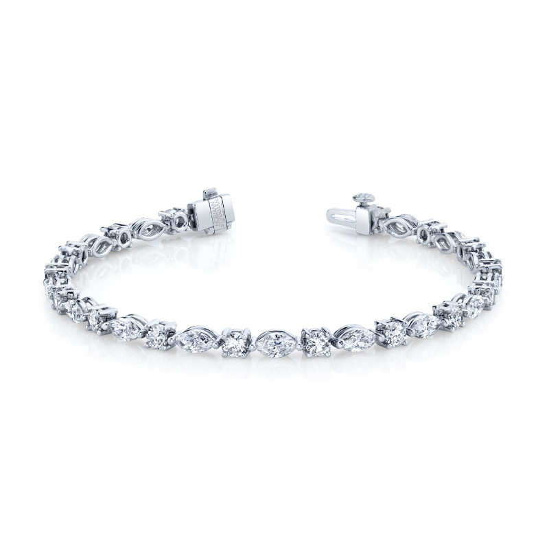Norman Silverman 18K White Gold Rhodium Plated Multi-Shape Diamond Straight Line Bracelet