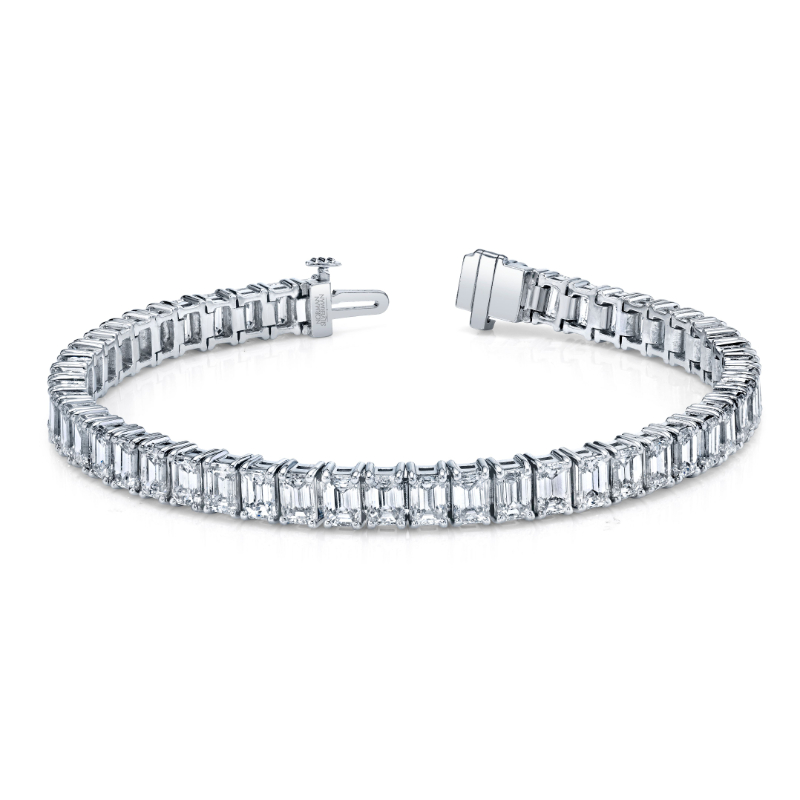 Norman Silverman Platinum Emerald Cut Diamond Straight Line Bracelet