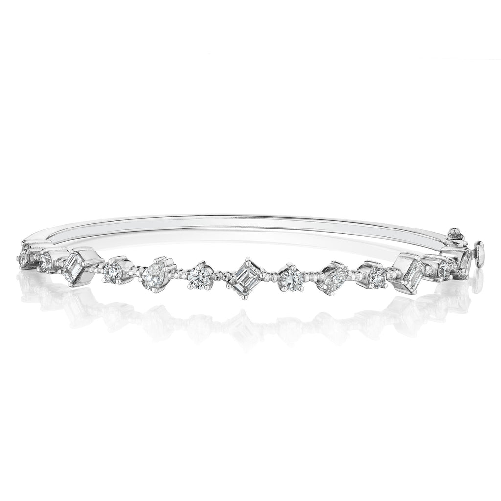 Penny Preville 18K White Gold Rhodium Plated Deco Illusion One Direction Multi-Shape Diamond Bangle Bracelet