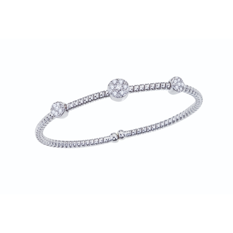 Fallon B. 18K White Gold Single Row 3 Station Bangle Bracelet
