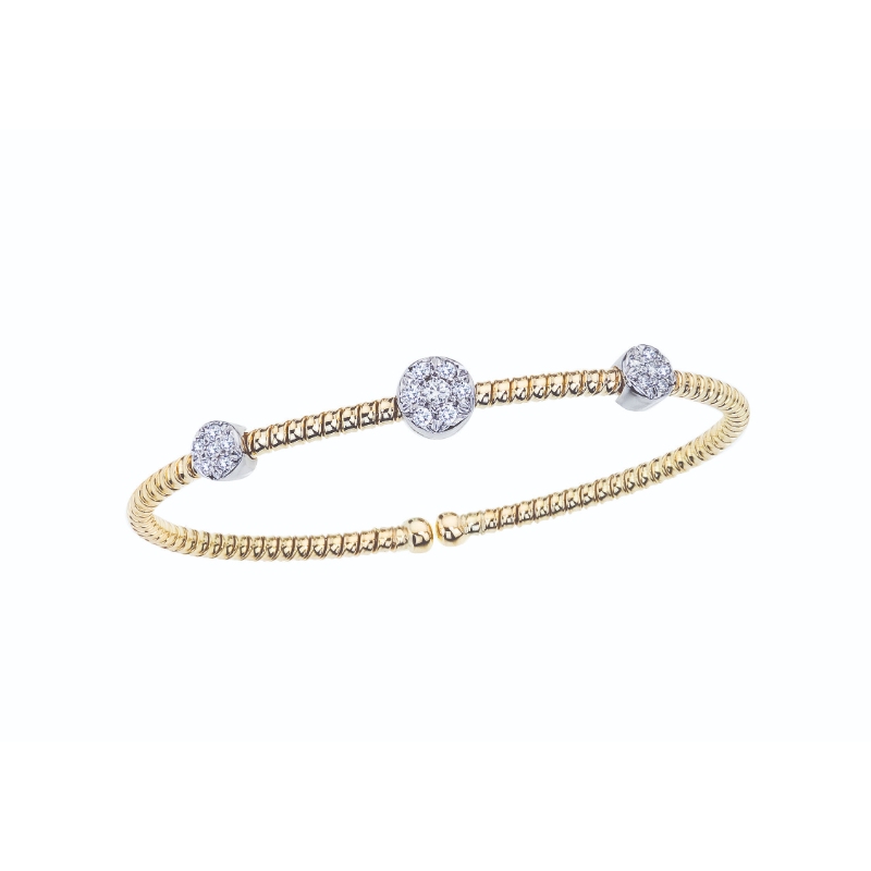 Fallon B. 18K Yellow and White Gold Single Row 3 Station Bangle Bracelet