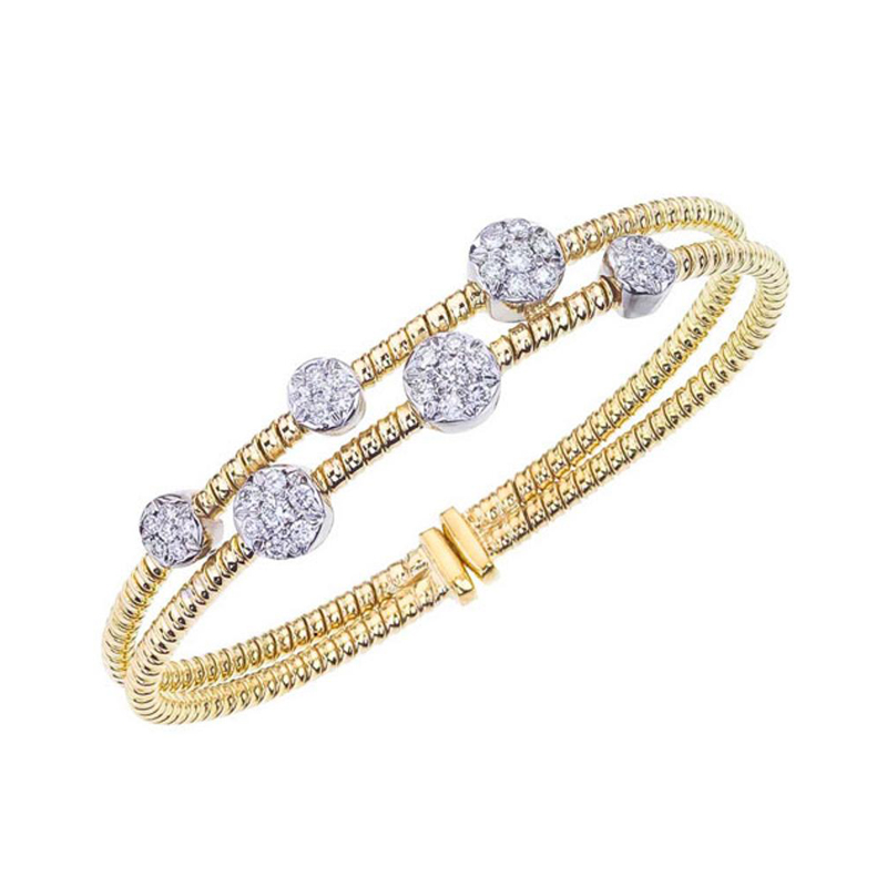Fallon B 18K Yellow And White Rhodium Plated Gold 2 Row 6 Diamond Station Bangle