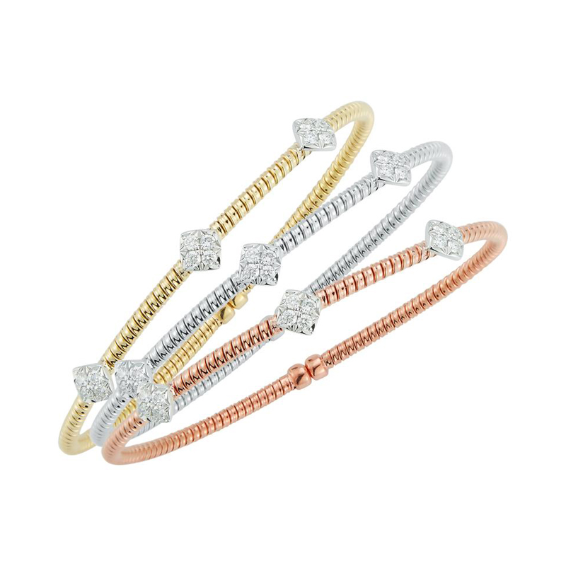 Fallon B 18K Rose And White Rhodium Plated Gold Single Row 3 Diamond Station Bangle