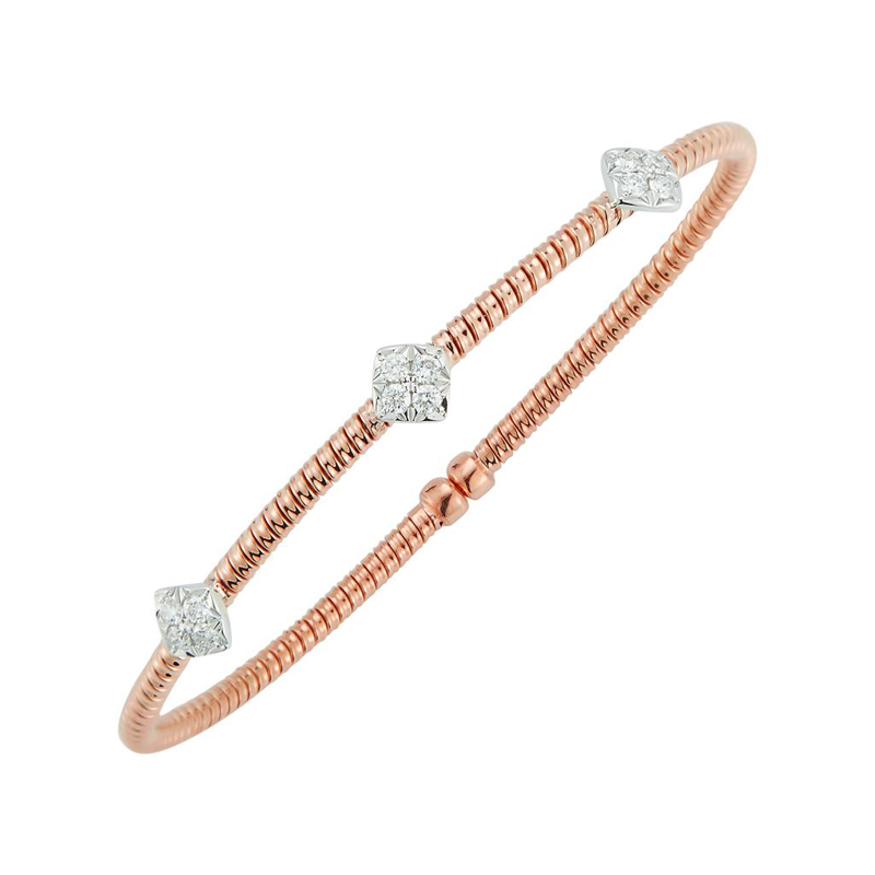 Fallon B 18K Rose And White Rhodium Plated Gold Single Row 3 Diamond Station Bangle