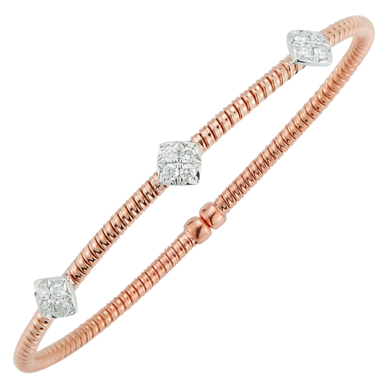Fallon B. 18K Rose and White Rhodium Plated Gold Single Row 3 Diamond Station Bangle Bracelet