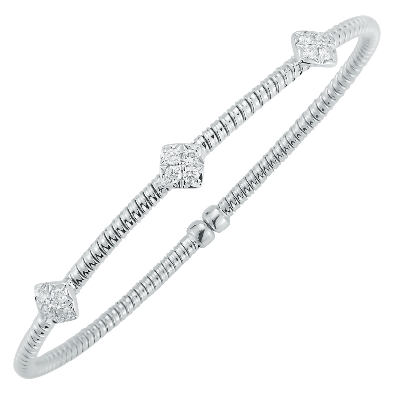 Fallon B. 18K White Gold Three Station Bangle Bracelet