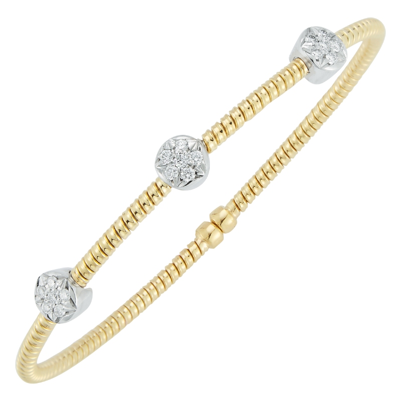 Fallon B. 18K Yellow and White Gold Single Row 3 Station Bangle Bracelet