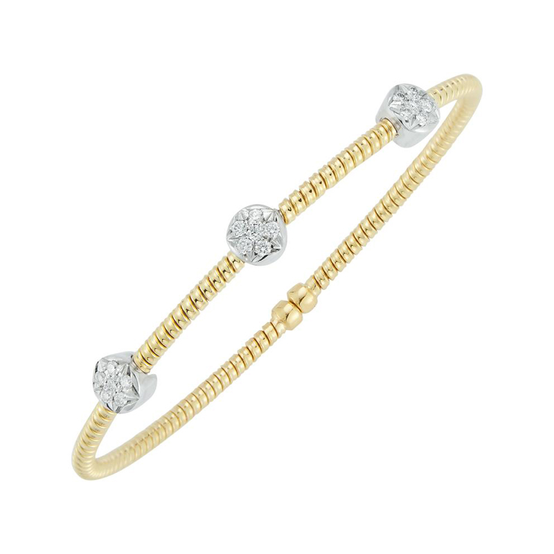 Fallon B. 18K Yellow And White Rhodium Plated Gold Single Row 3 Diamond Station Bangle