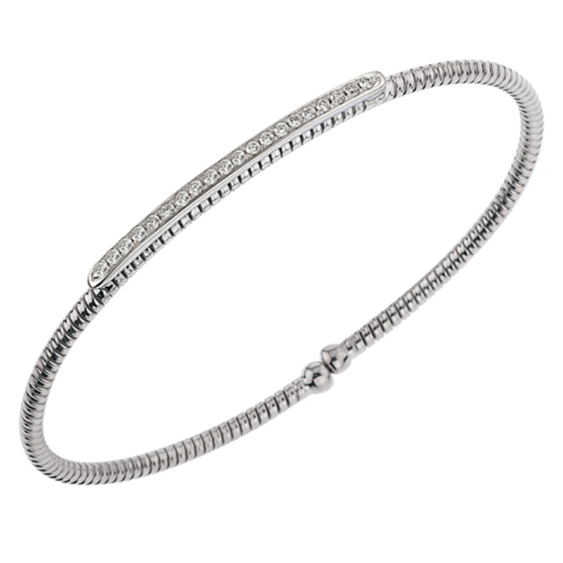 Fallon B. 18K White Gold Single Row Pave Bar Bangle Bracelet