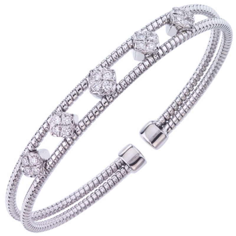 Fallon B. 18K White Gold Rhodium Plated Double Row Diamond Bangle