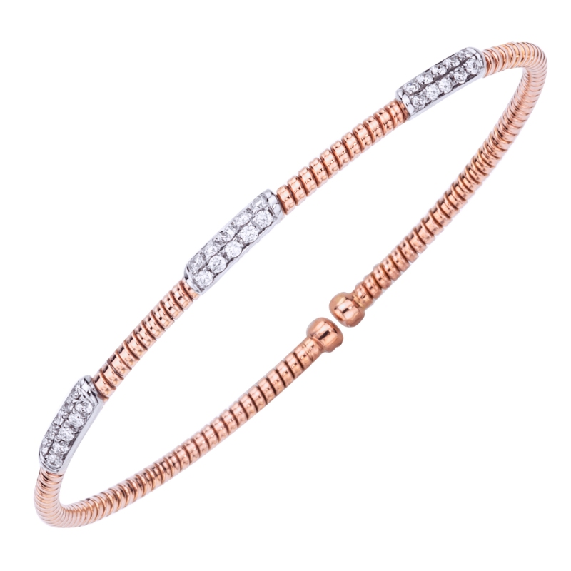 Fallon B. 18K Rose and White Gold Single Row 3 Station Bangle Bracelet