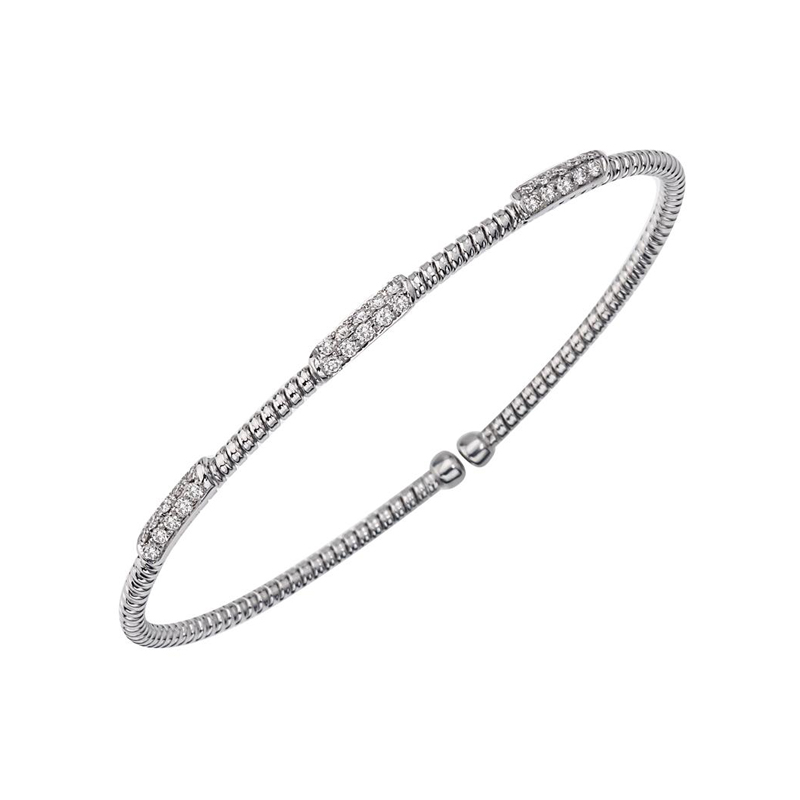 Fallon B. 18K White Gold Single Row 3 Station Bangle Bracelet