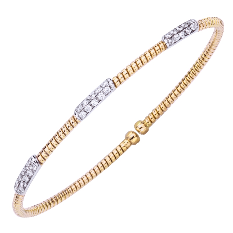 Fallon B. 18K Yellow and White Gold Single Row 3 Station Bangle Bracelet