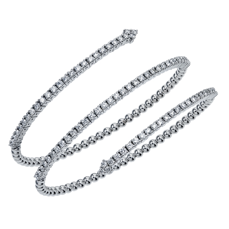 Fallon B. 18K White Gold Diamond 3 Row Wrap Bangle Bracelet