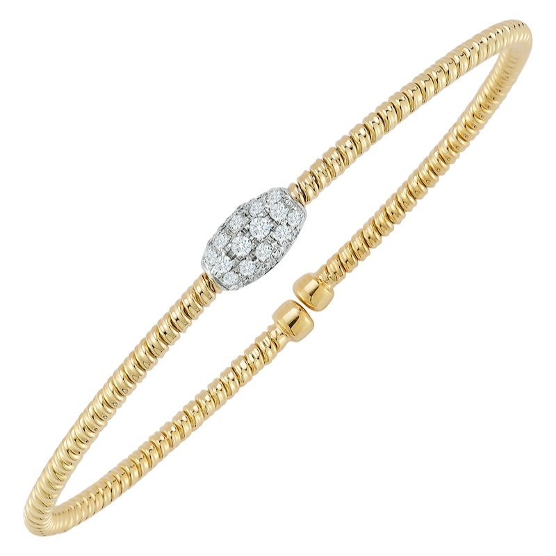 Fallon B. 18K Yellow and White Rhodium Plated Gold Single Diamond Pave Station Bangle Bracelet