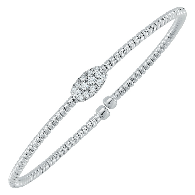 Fallon B. 18K White Gold Single Pave Station Bangle Bracelet