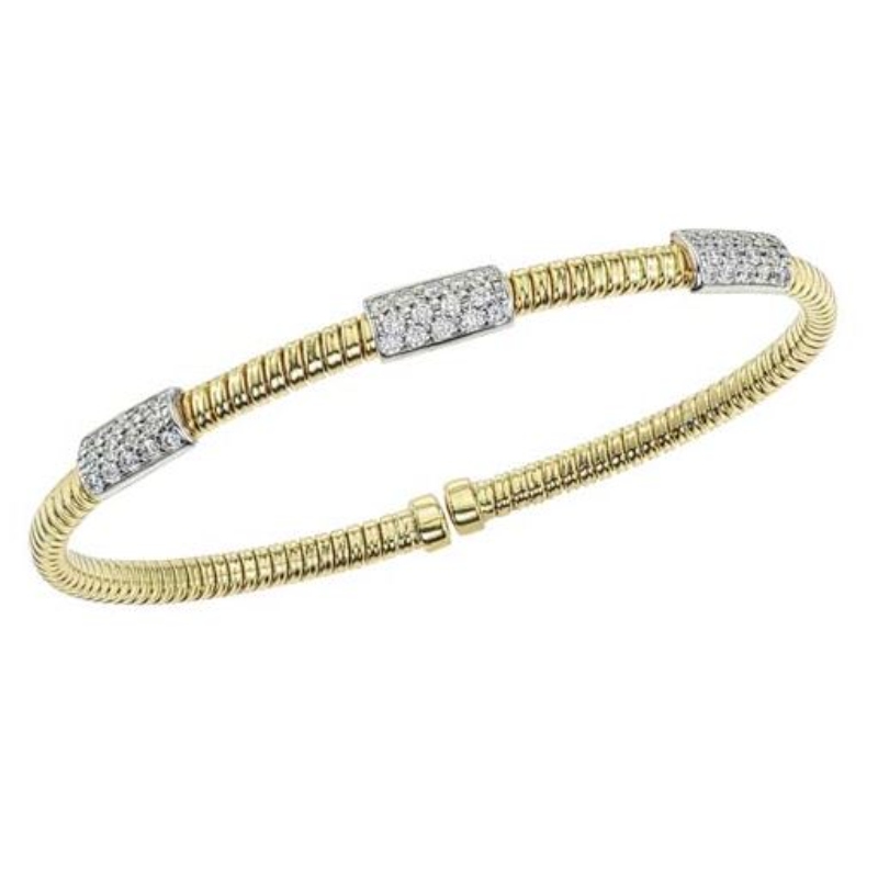 Fallon B. 18K Yellow and White Gold 3 Station Bar Bangle Bracelet