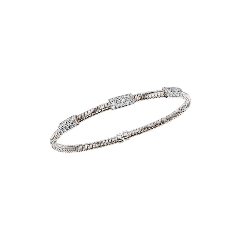 Fallon B 18K White Gold Rhodium Plated 3 Station Diamond Bar Bangle