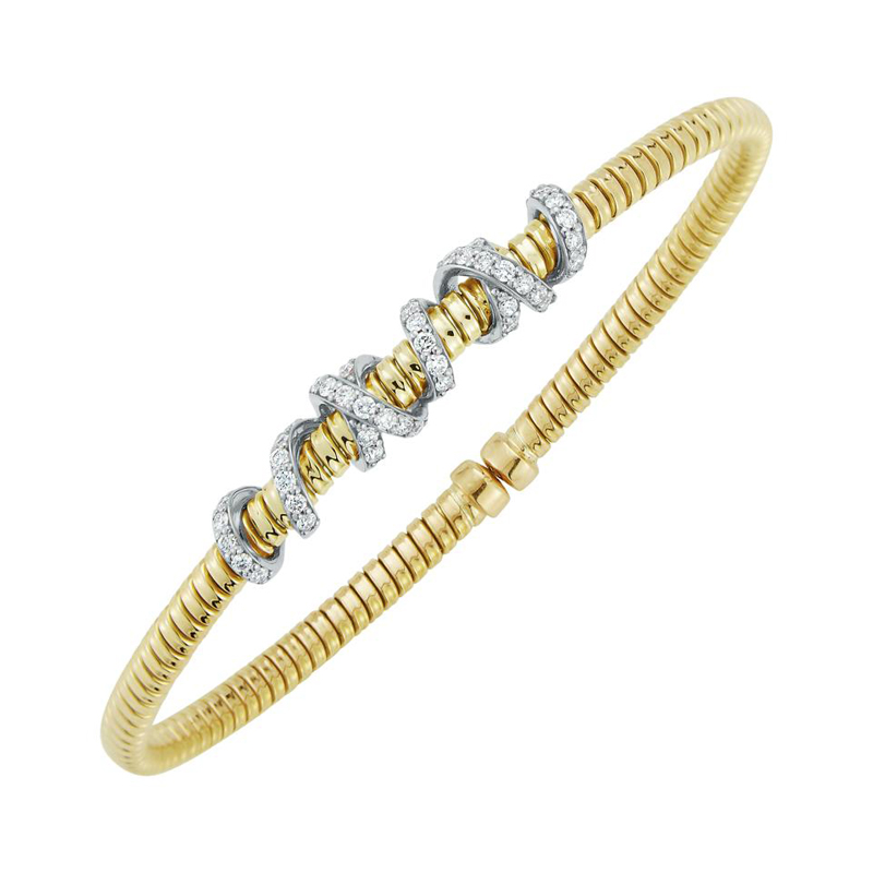 Fallon B 18K Yellow And White Rhodium Plated Gold Diamond Twist Bangle