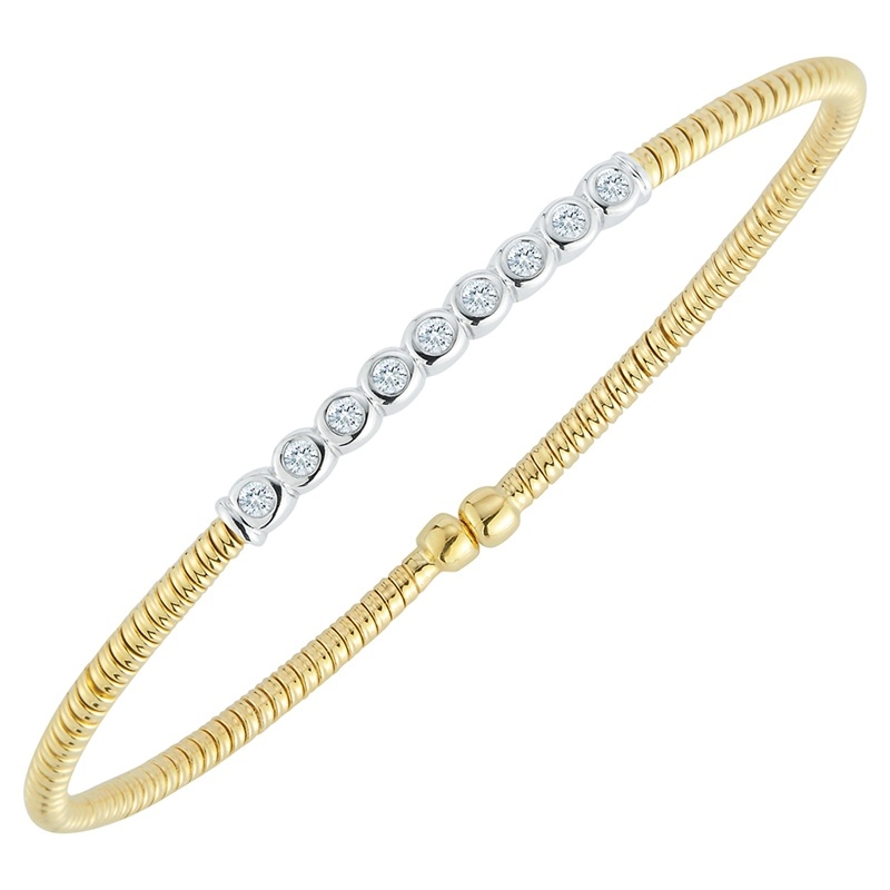 Fallon B. 18K Yellow and White Gold Bezel Set Station Bangle Bracelet