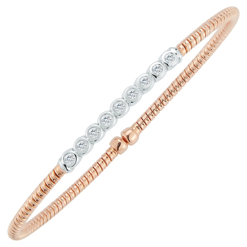 Fallon B. 18K Rose and White Gold Bezel Set Station Bangle Bracelet