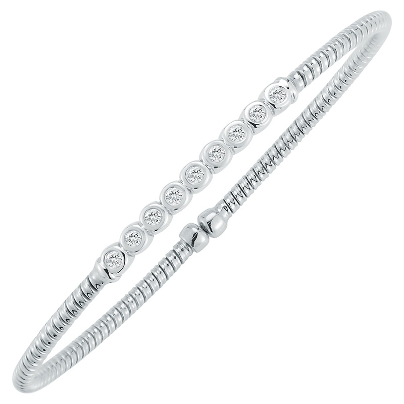 Fallon B. 18K White Gold Bezel Set Station Bangle Bracelet