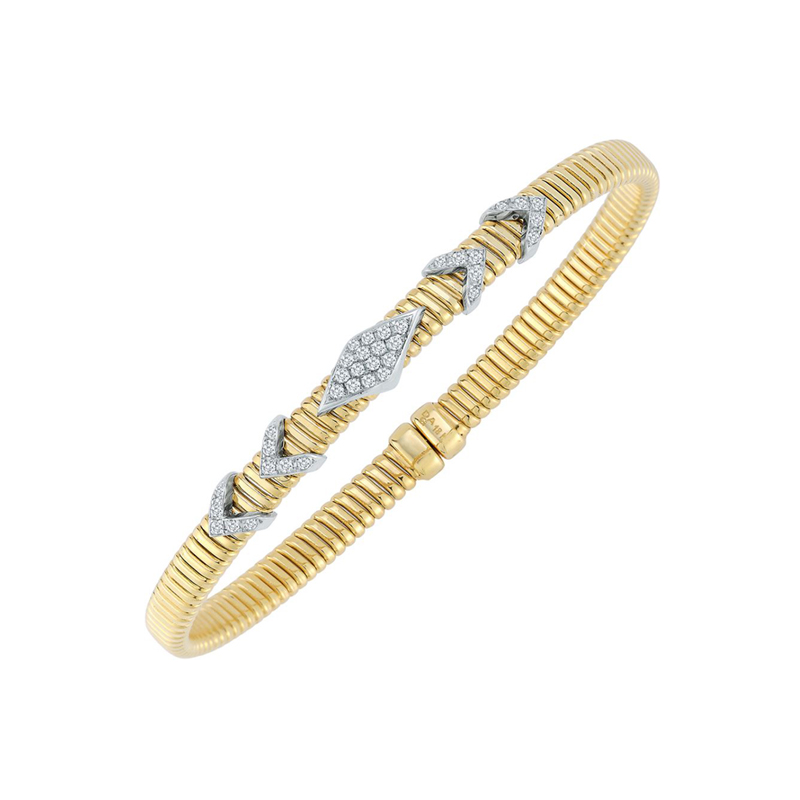 Fallon B. 18K Yellow And White Rhodium Plated Gold Diamond Shape Station Bangle