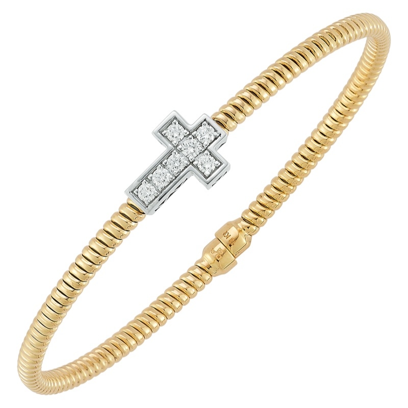 Fallon B. 18K Yellow and White Gold Cross Bangle Bracelet