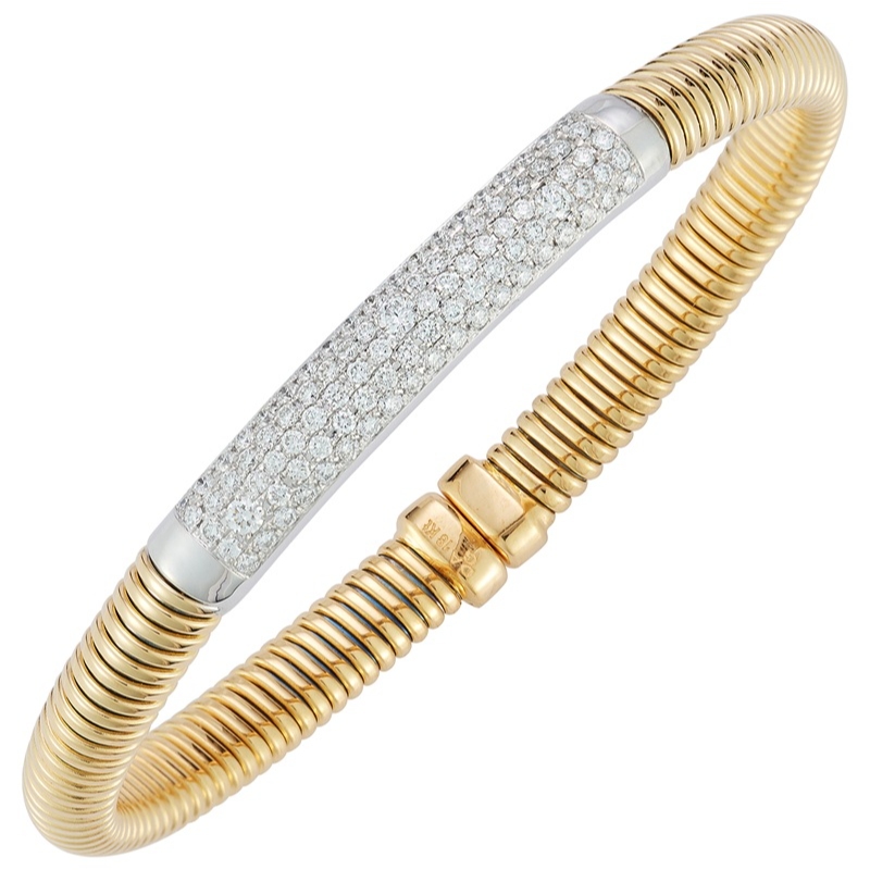 Fallon B. 18K Yellow and White Gold Pave Bar Bangle Bracelet