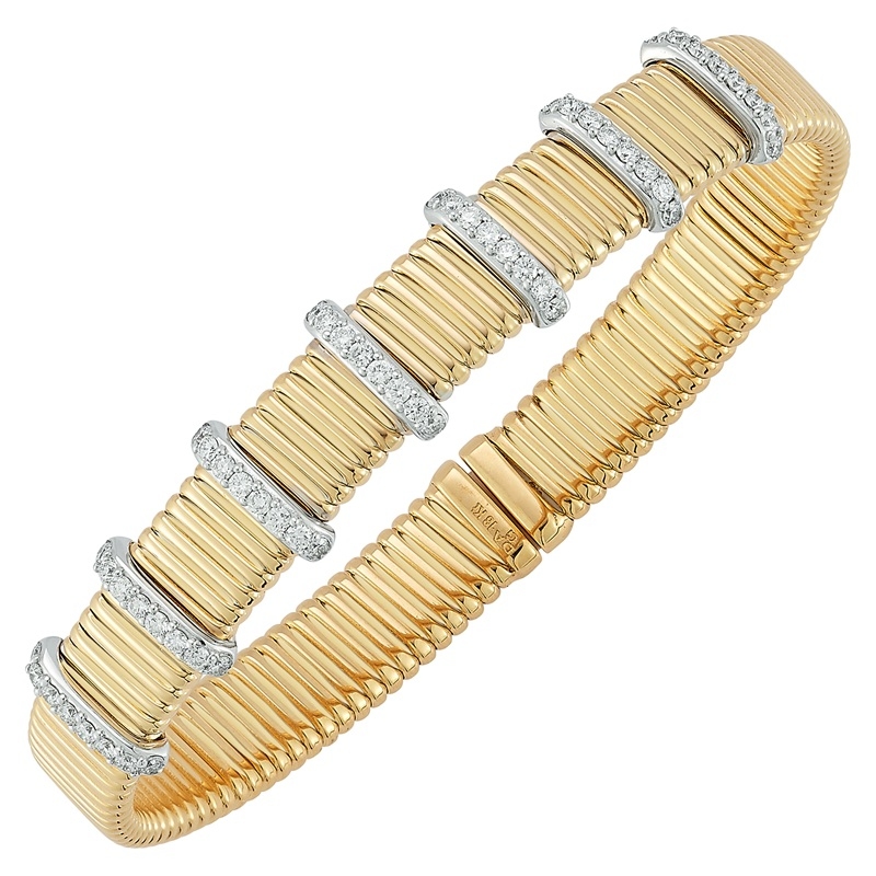 Fallon B. 18K Yellow and White Gold Bar Station Bangel Bracelet