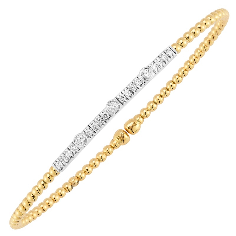 Fallon B. 18K Yellow and White Gold Bar Bezel Stations Bangle Bracelet