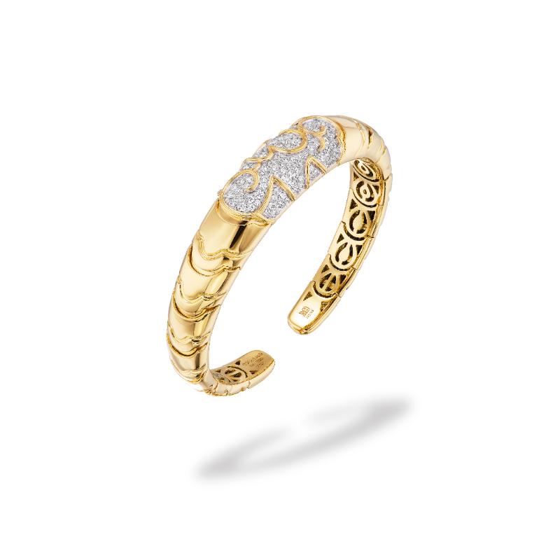 18k Yellow Gold Onda Pave Bangle