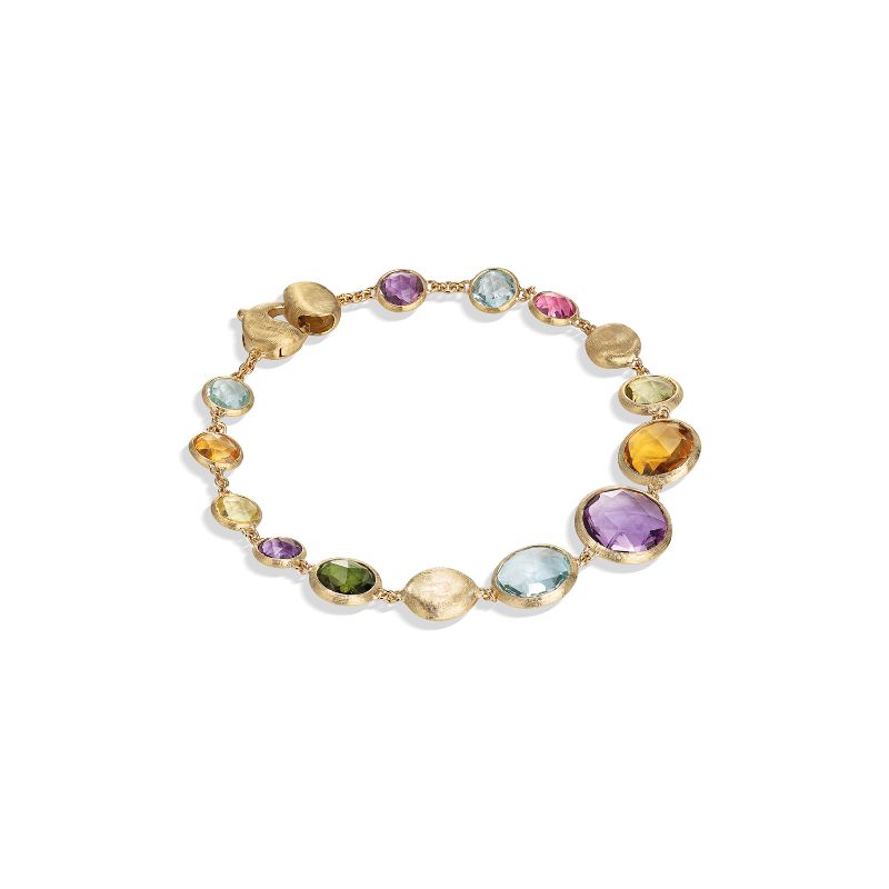 Marco Bicego 18k yellow gold Jaipur graduated single strand bracelet with mixed gemstones, 7.25"