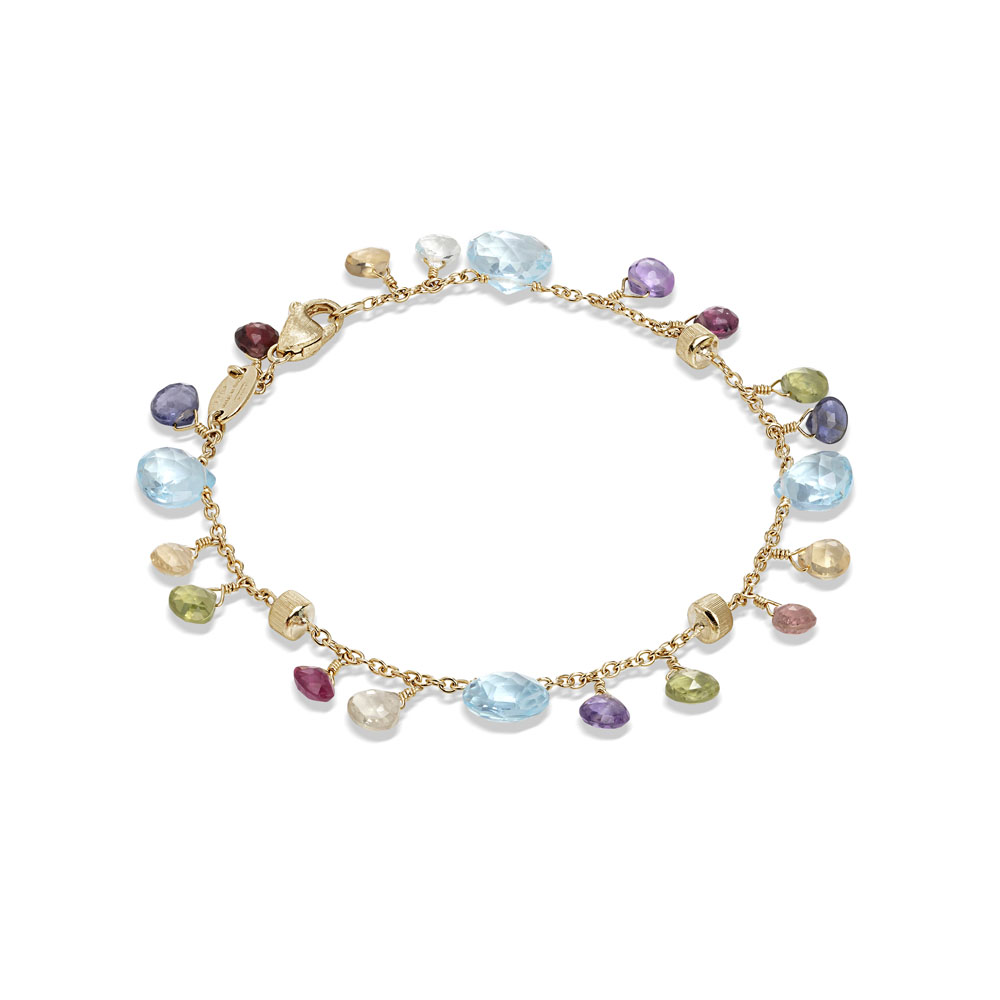 Marco Bicego Paradise Collection 18K Yellow Gold Blue Topaz and Mixed Gemstone Single Strand Bracelet