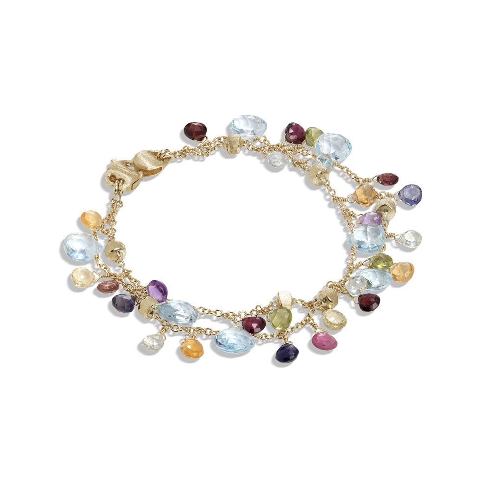 Marco Bicego Paradise Collection 18K Yellow Gold Blue Topaz and Mixed Gemstone Double Strand Bracelet
