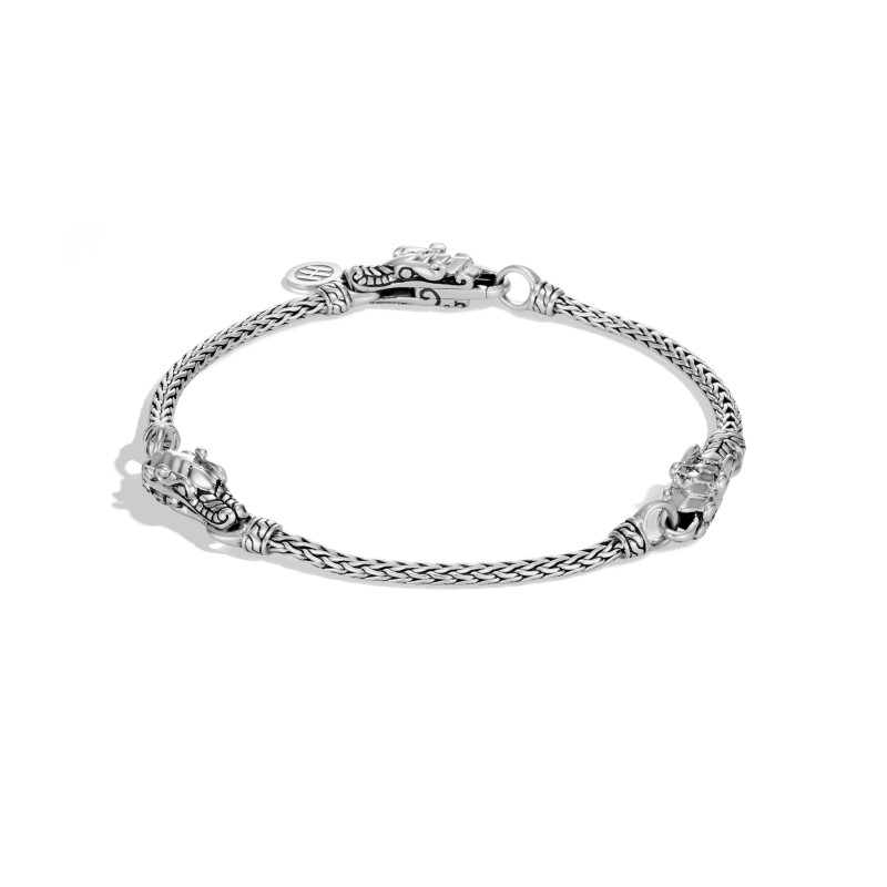 Legends Naga Silver Triple Station Bracelet with Lobster Clasp, Size M