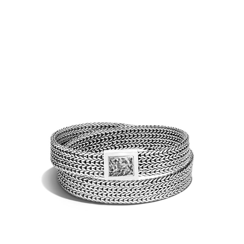 Classic Chain Sterling Silver 12mm Double Wrap Bracelet with Reticulated Pusher Clasp
