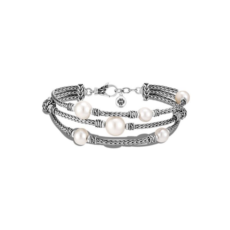 Classic Chain Triple Row Pearl Bracelet