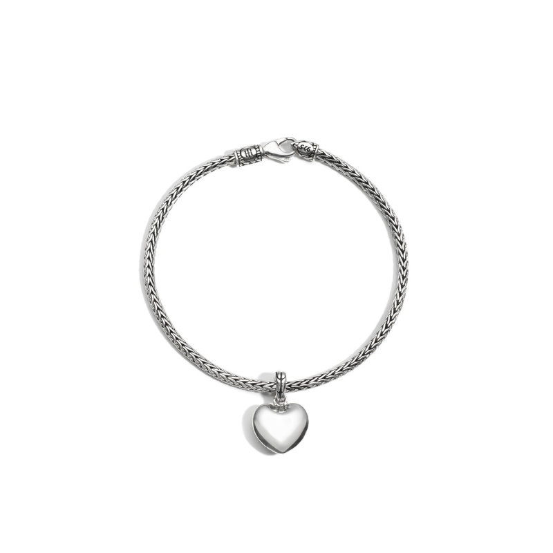 John Hardy sterling silver Classic Chain heart charm bracelet, 11.5x18mm charm, 2.5mm wide bracelet with lobster clasp, size M