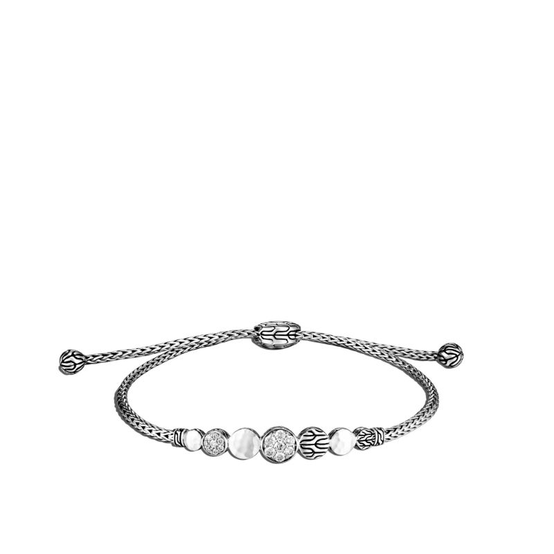 Sterling Silver Dot Hammered Station Pull Through Bracelet