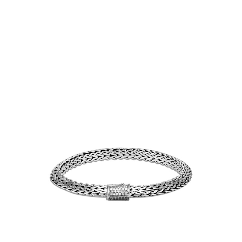 John Hardy sterling silver Classic Chain Tiga bracelet with black sapphire, black spinel and diamonds, 6.5mm bracelet with diamonds weighing 0.17 carat total weight, size M
