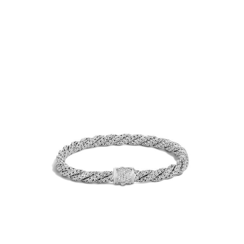 Classic Chain Silver Twist Bracelet with Diamond Pave