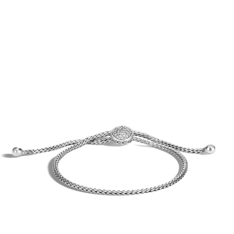 Classic Chain Pull Through Bracelet in Silver with Diamonds
