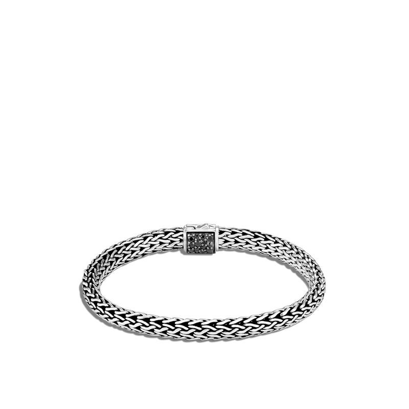 John Hardy sterling silver Classic Chain small reversible bracelet with emerald and black sapphires, 6.5mm bracelet with pusher clasp, size M