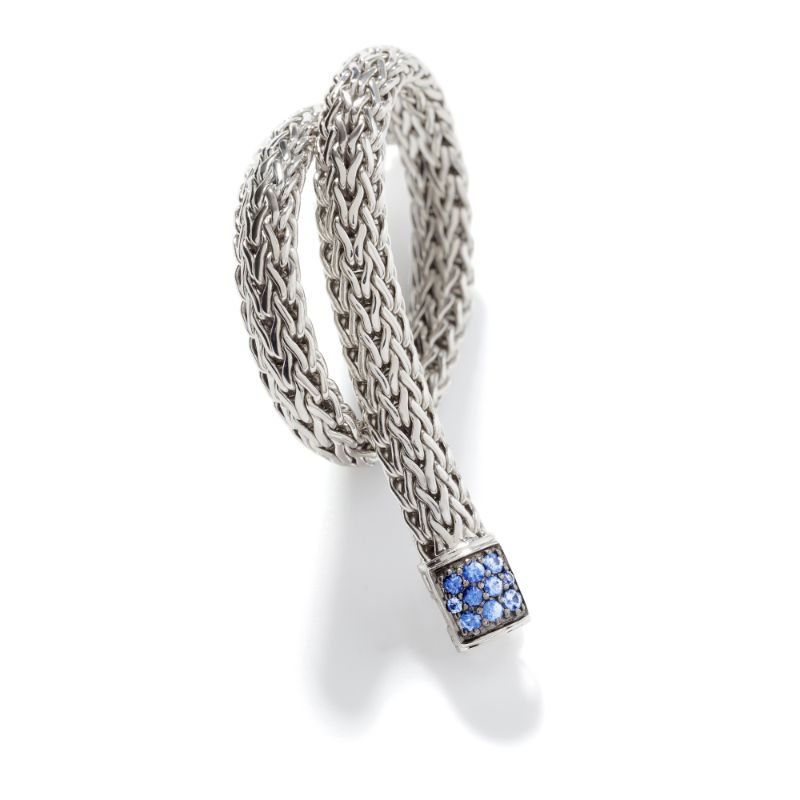 Classic Chain 6.5mm Bracelet in Silver with Blue Sapphire (M)