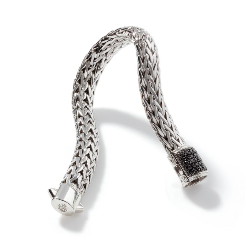 Classic Chain 10.5mm Bracelet in Silver with Black Sapphire (M)