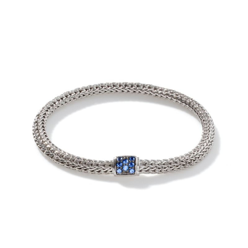 Classic Chain 5mm Bracelet in Silver with Blue Sapphire (M)