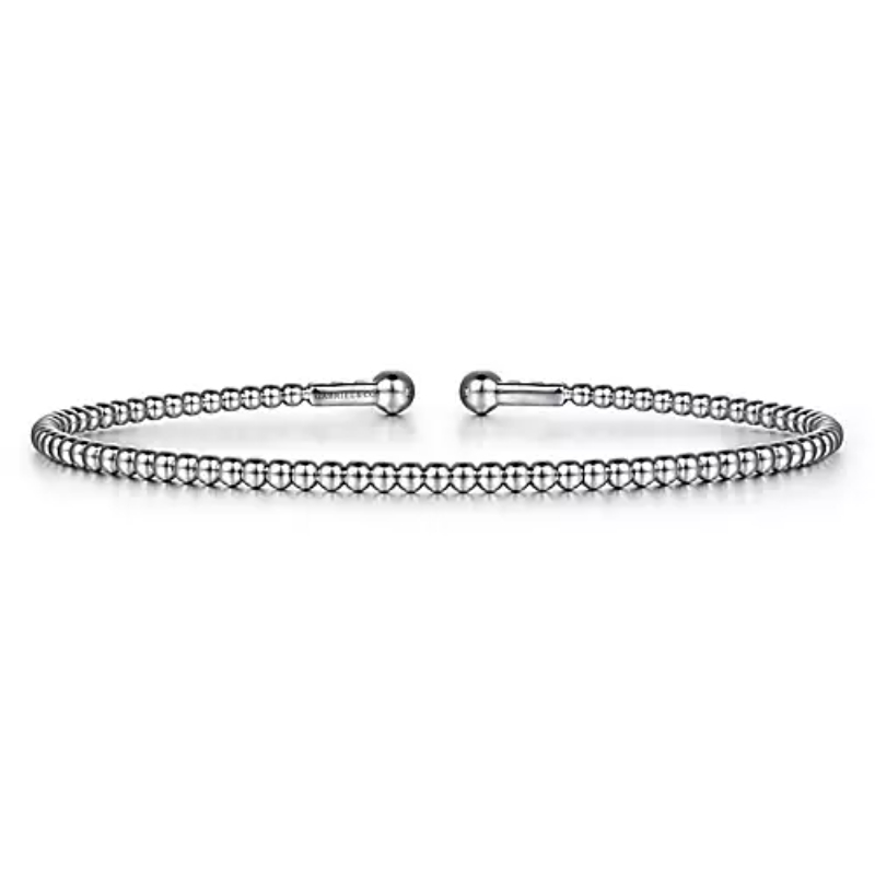 Gabriel & Co 18K White Gold Rhodium Plated Bujukan Bead Flexible Cuff Bracelet, Size 6.25