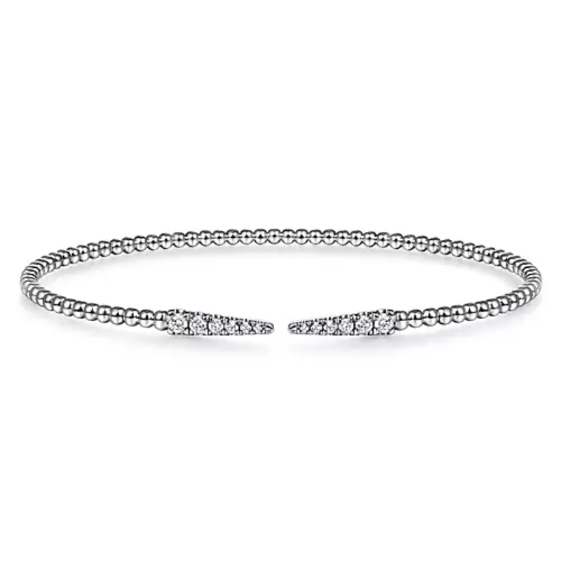 Gabriel & Co 18K White Gold Rhodium Plated Bujukan Flexible Split Beaded Cuff Bracelet